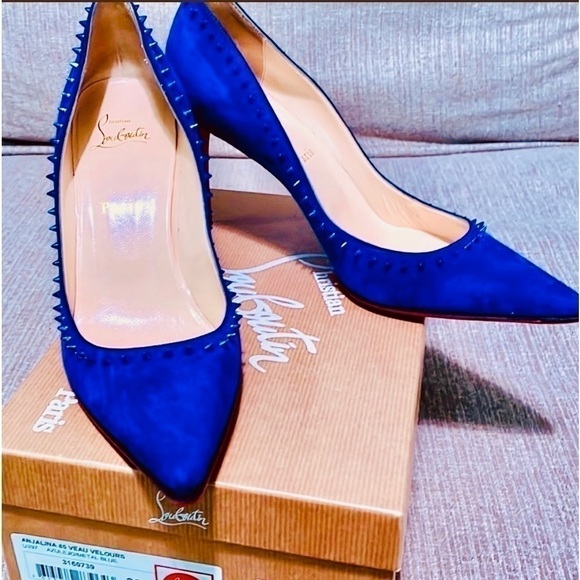 Christian Louboutin Angalina spike studded Veau Suede leather 100mm heels EU 39 - Picture 3 of 4